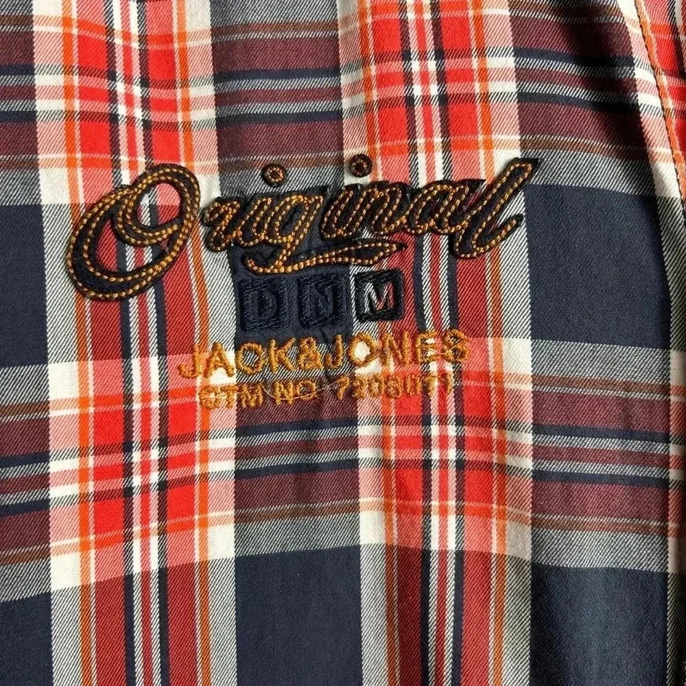 🚨Sale- Jack & Jones vintage-style plaid casual button-down shirt L cotton Wester - Picture 4 of 9